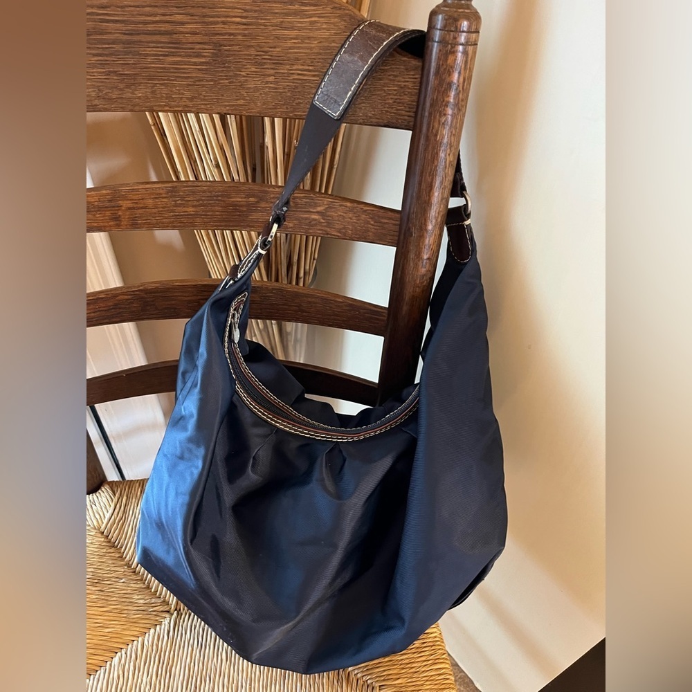 Vintage Lancel Paris Navy Nylon Hobo Shoulder Bag - Leather Trim